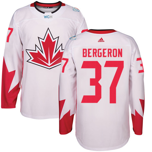 Kinder Team Canada #37 Patrice Bergeron Authentic Weiß Heim 2016 World Cup Hockey